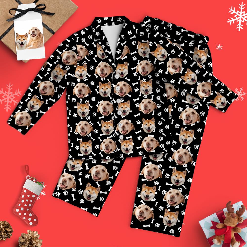 Custom Face Pajamas Family Set - Dog face and bones