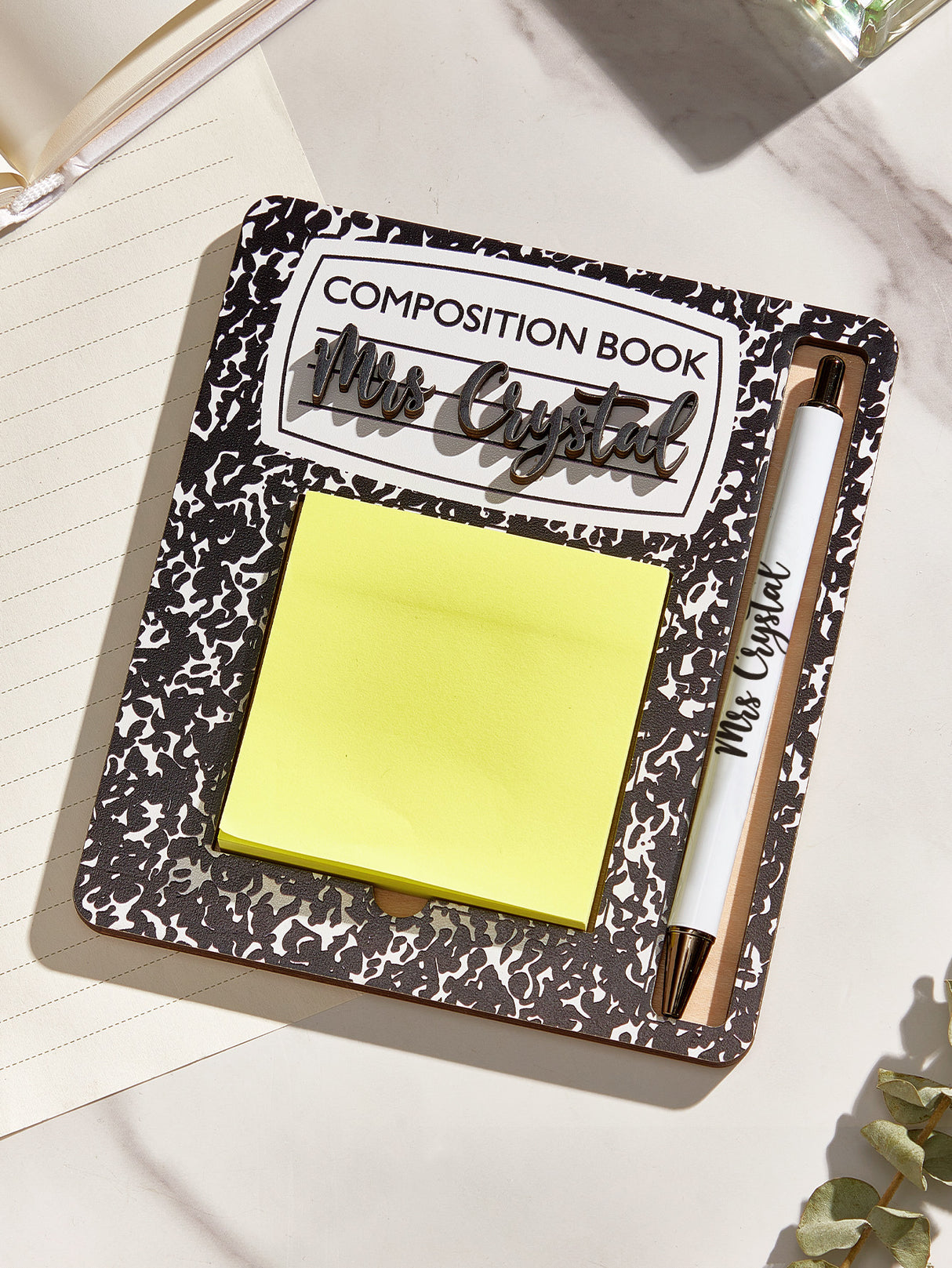 Personalized Name Sticky Note Wooden Holder with Pen Appreciation Gift for Teacher