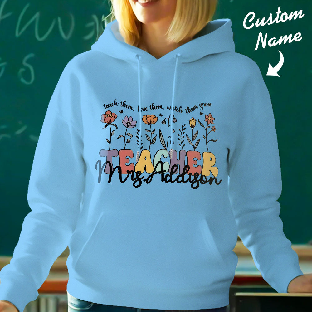 Personalized Wildflower Hooded Sweatshirt Teacher Custom Name Hooded Sweatshirt Back to School Gifts