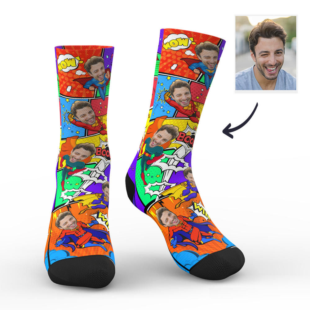 Custom Photo Socks Comic - Put Any Face and Text On The Socks