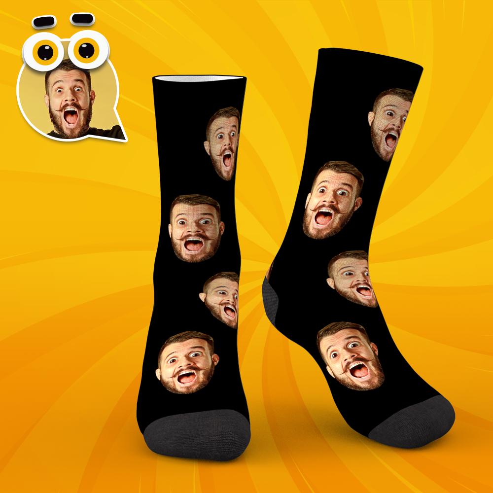 Custom Face Classic Design Black Background Stripes Big Eyes Socks Personalized Photo Socks Unisex Gift For Men Women