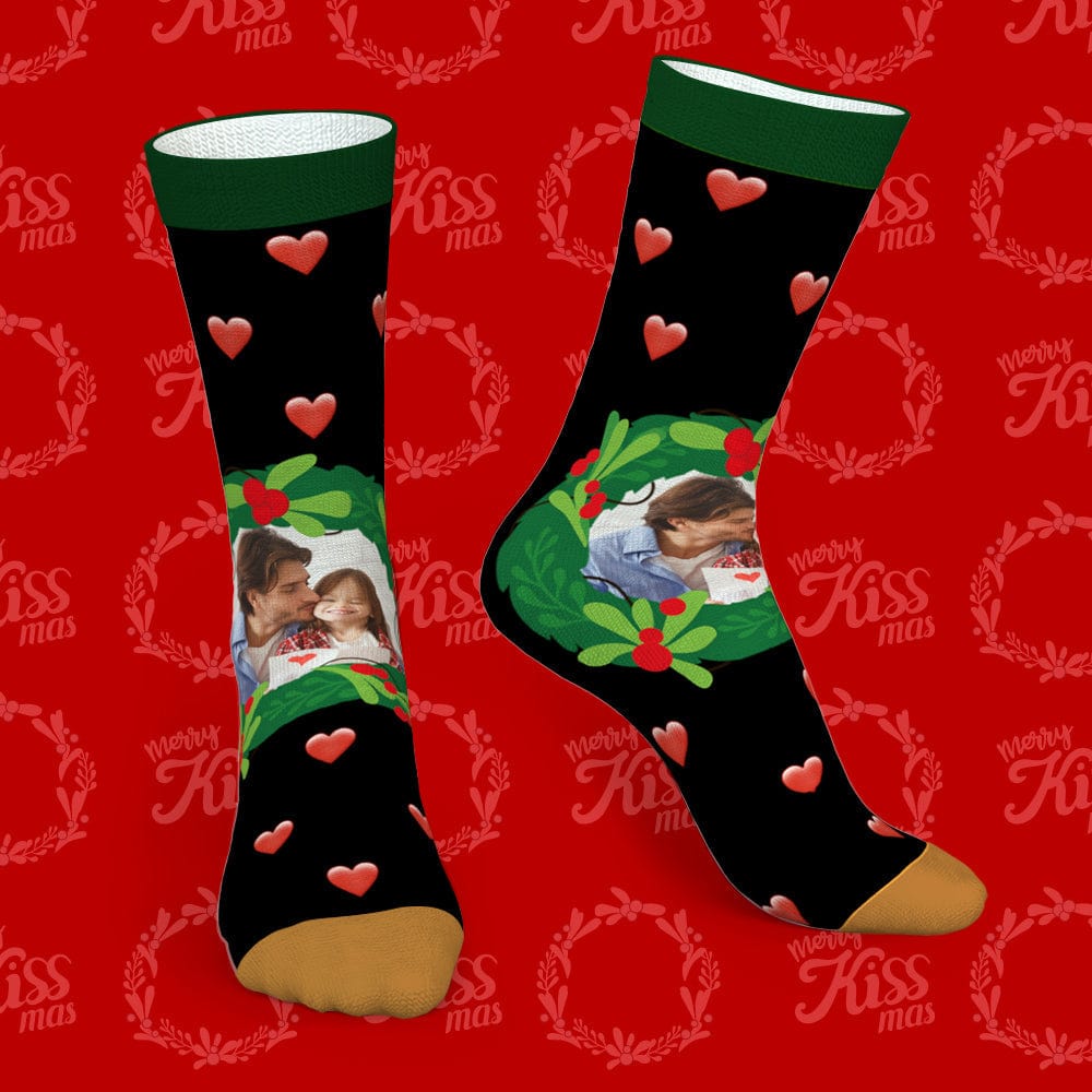 Custom Socks With Mistletoe and Heart Christmas Gifts for Family