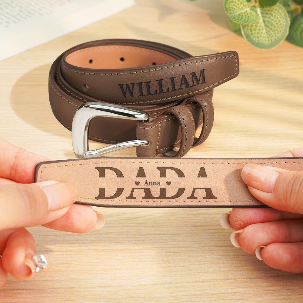 Personalized Men's PU Leather Belt with Engraved Name Belt Birthday Gift for Dad