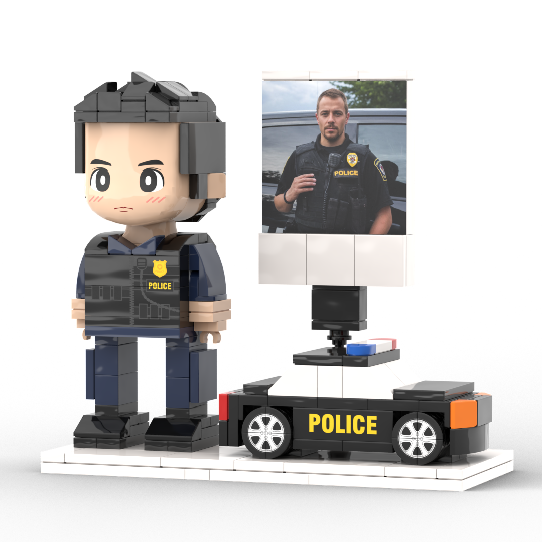 Full Body Customized 1 Person Brick Figures with Photo Police Theme Gift Birthday Gift Valentines Gift Father's