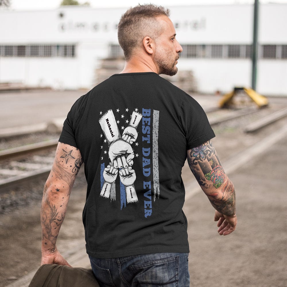 Personalized Fist Bump T-Shirt Custom Engraved Back Printed T-Shirt Father's Day Gift