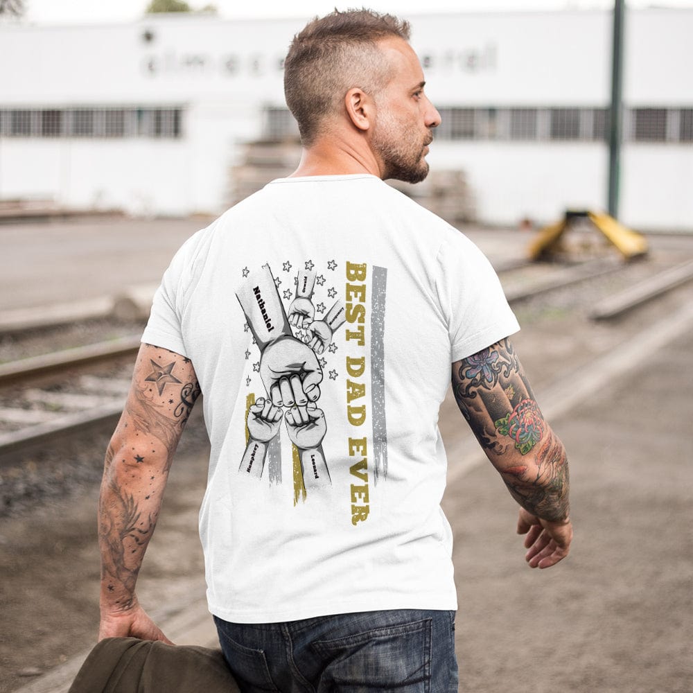 Personalized Fist Bump T-Shirt Custom Engraved Back Printed T-Shirt Father's Day Gift