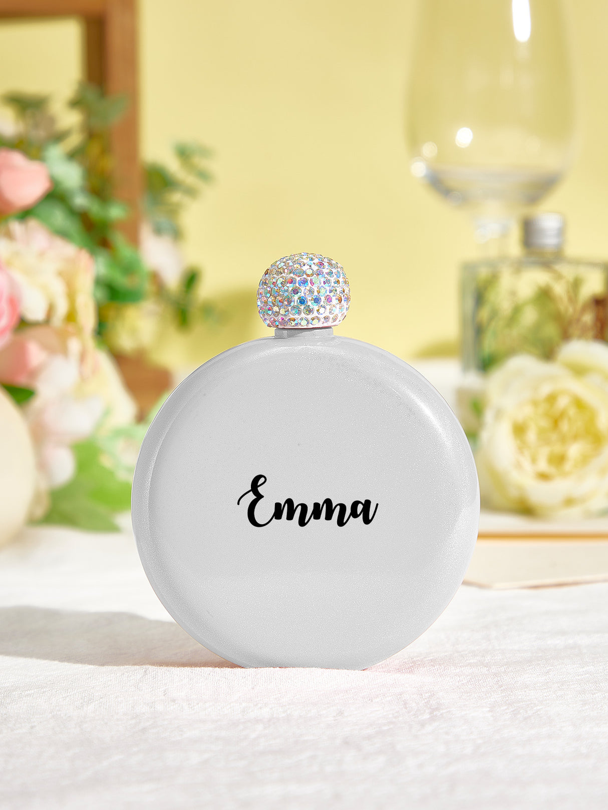 Personalized Round Flasks with Name 5oz Glitter Flask Birthday Gift for Her