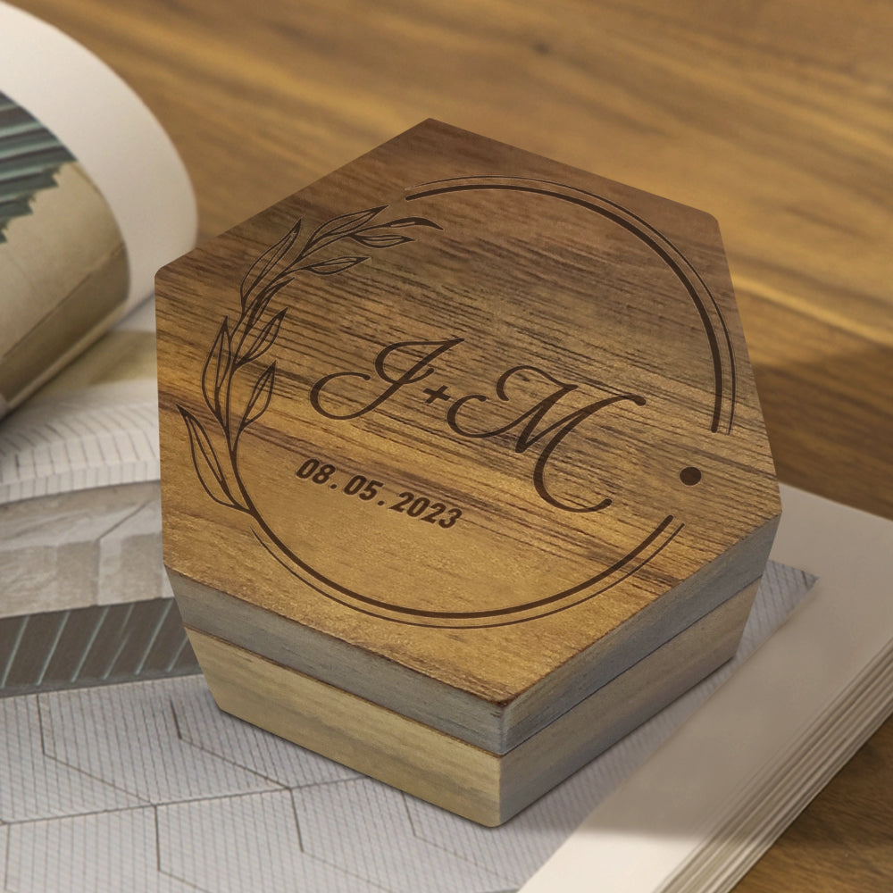 Six styles of Customized Hexagon Wooden Jewelry Box Wedding Ring Box