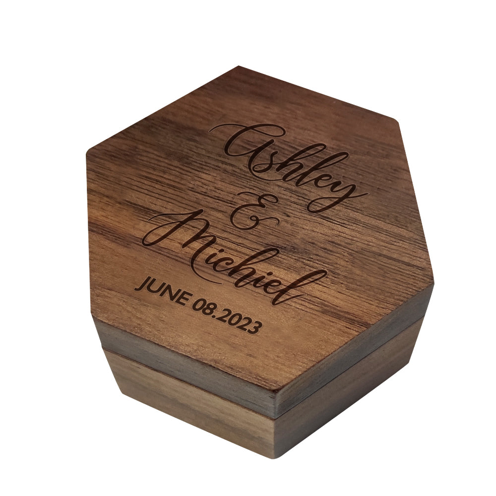 Six styles of Customized Hexagon Wooden Jewelry Box Wedding Ring Box
