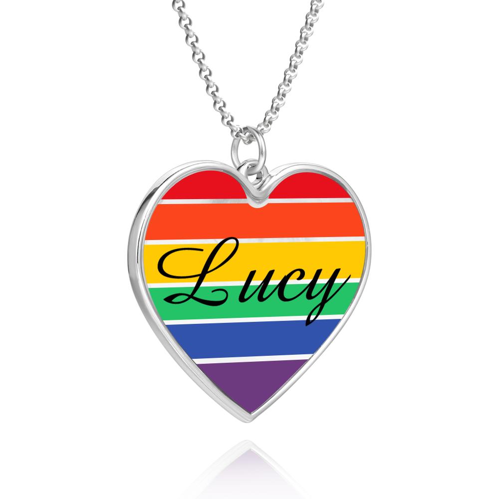 Customized LGBT Necklaces Silver Rainbow Love Heart Triangle Pendant Gay Lesbian Pride Jewelry for Men and Women