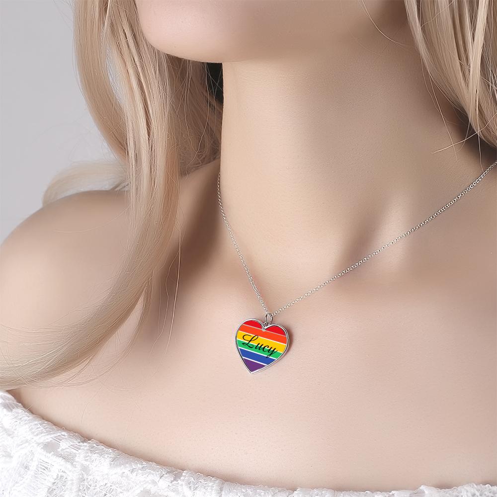Customized LGBT Necklaces Silver Rainbow Love Heart Triangle Pendant Gay Lesbian Pride Jewelry for Men and Women