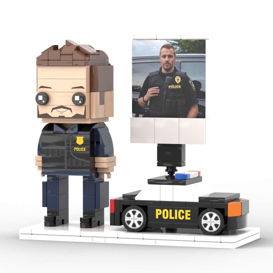 Full Body Customized 1 Person Brick Figures with Photo Police Theme Gift Birthday Gift Valentines Gift Father's