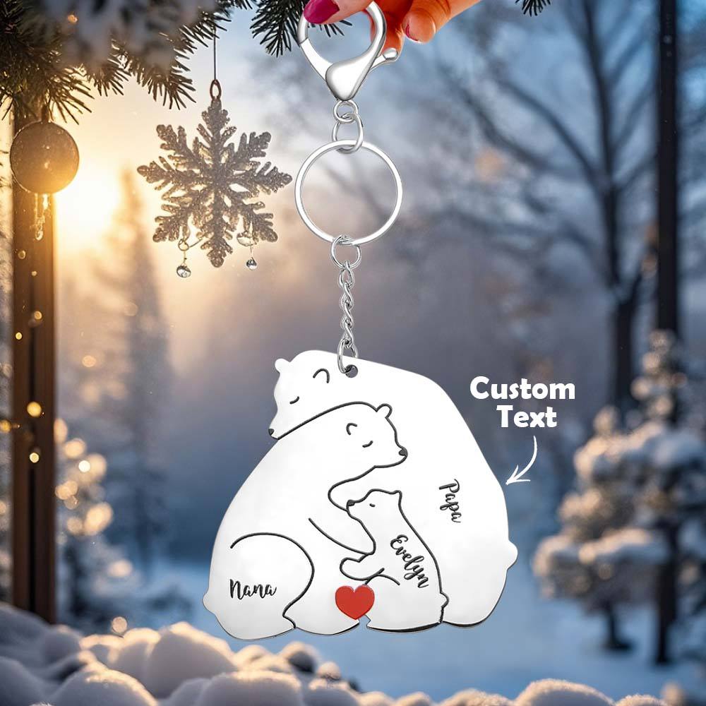 Personalized Engraved Papa Mama Bear Keychain Family Keepsake Gift for Dad Mom