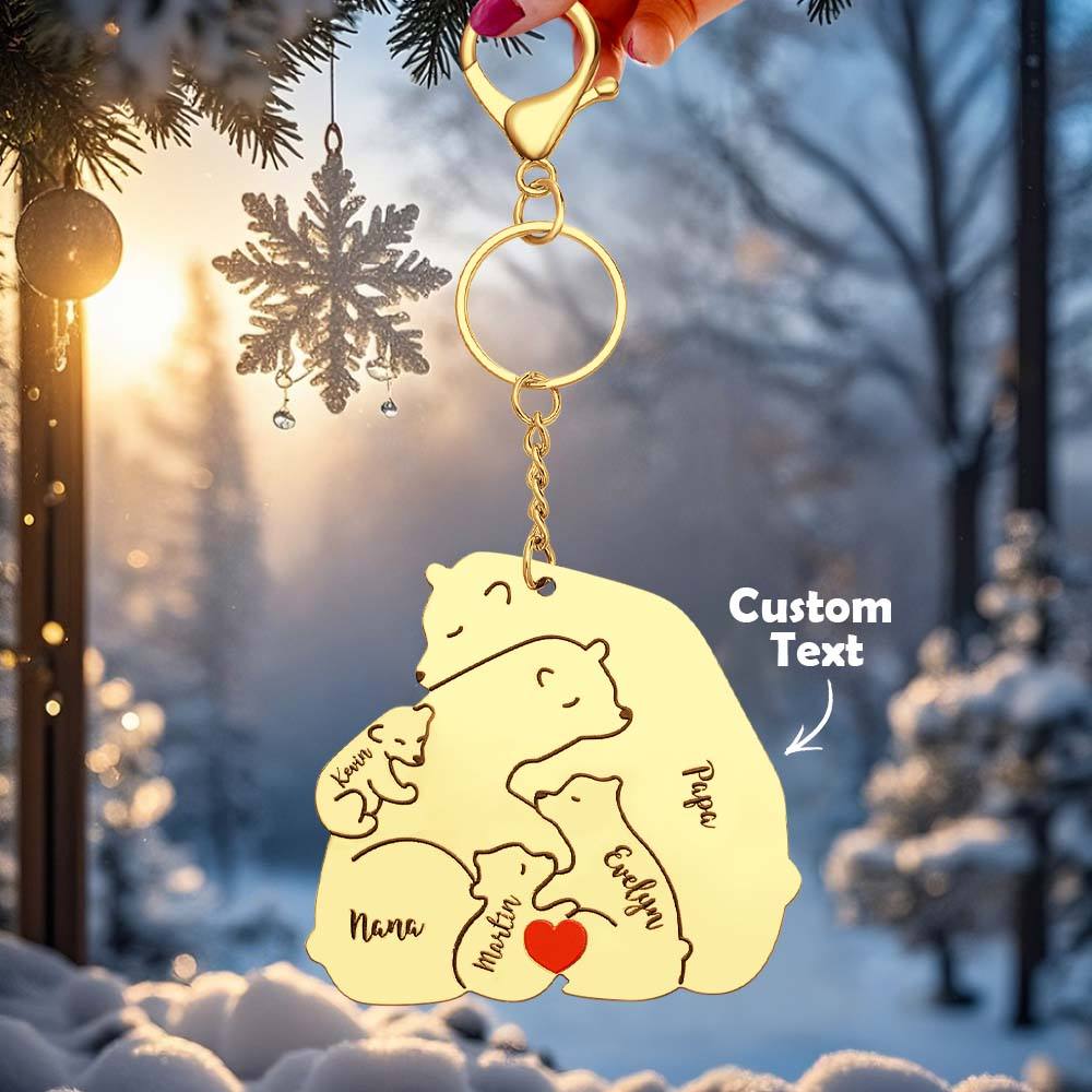 Personalized Engraved Papa Mama Bear Keychain Family Keepsake Gift for Dad Mom