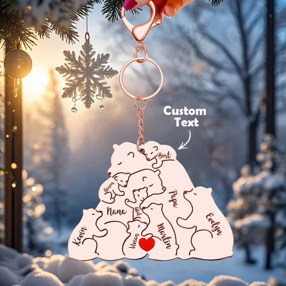 Personalized Engraved Papa Mama Bear Keychain Family Keepsake Gift for Dad Mom