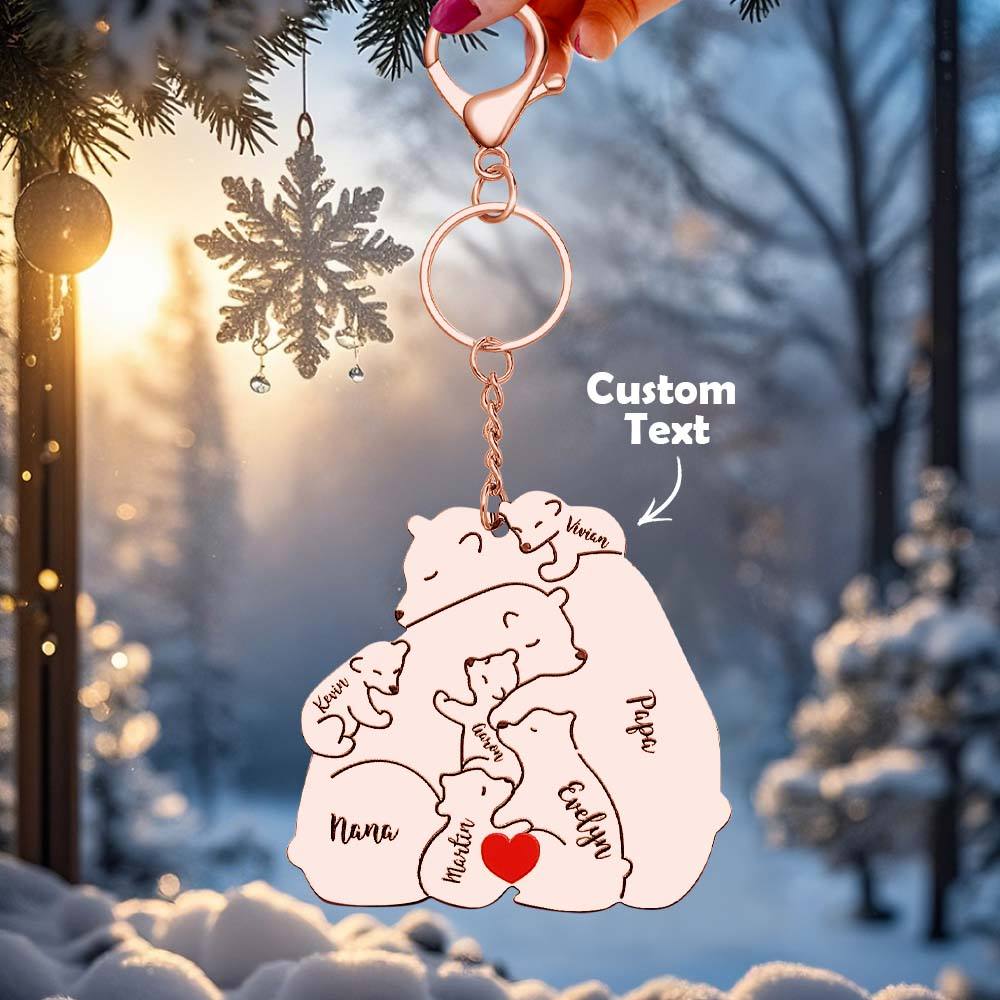 Personalized Engraved Papa Mama Bear Keychain Family Keepsake Gift for Dad Mom