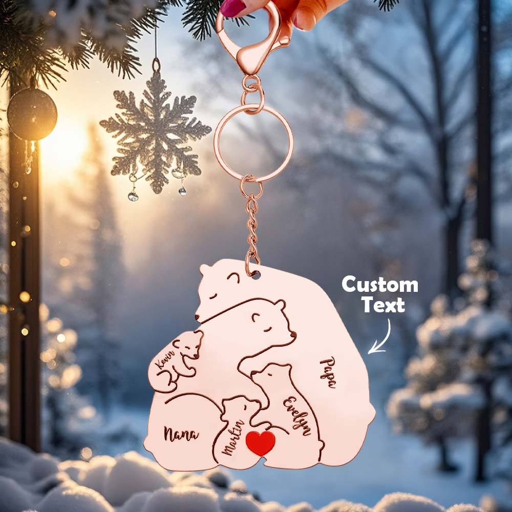 Personalized Engraved Papa Mama Bear Keychain Family Keepsake Gift for Dad Mom