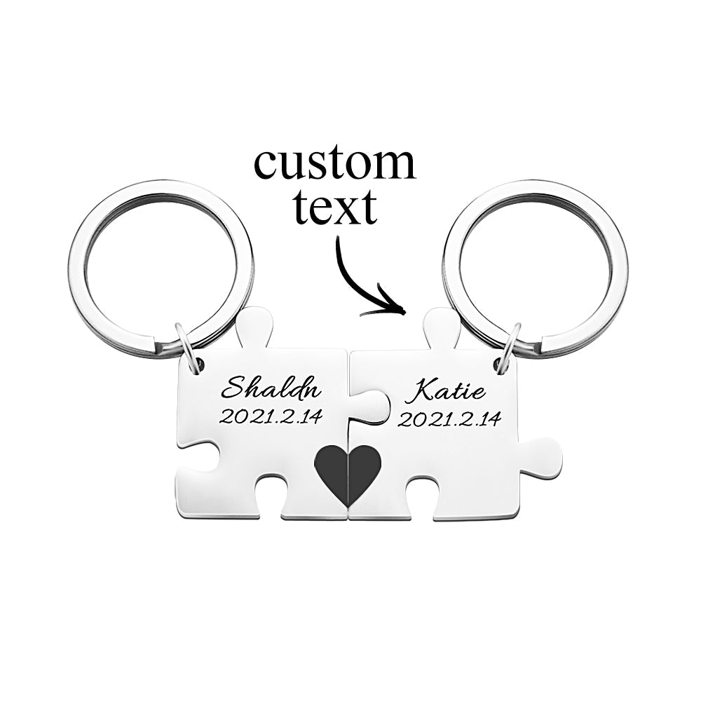 Custom Engraved Couple Keychain Set Personalized Puzzle Key Ring Valentine's Day Gifts Wedding Gifts