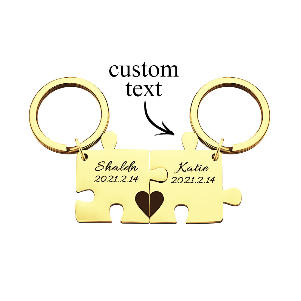 Custom Engraved Couple Keychain Set Personalized Puzzle Key Ring Valentine's Day Gifts Wedding Gifts