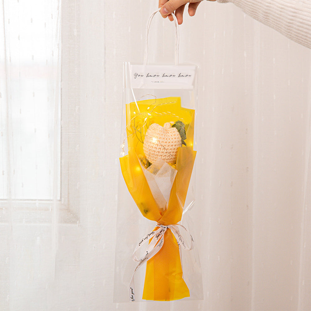 Crochet Flowers Bouquet Handmade Knitted Tulip Carnation Bouquet with Light Strip Gift for Her Wedding Gift