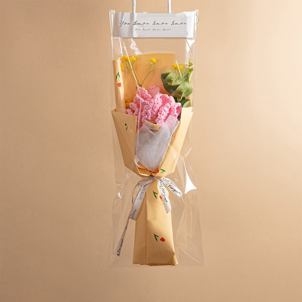 Crochet Flowers Bouquet Handmade Knitted Tulip Carnation Bouquet with Light Strip Gift for Her Wedding Gift