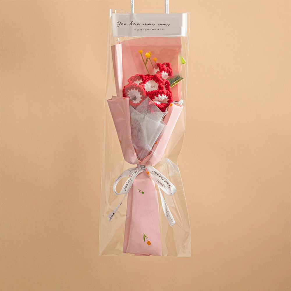 Crochet Flowers Bouquet Handmade Knitted Tulip Carnation Bouquet with Light Strip Gift for Her Wedding Gift