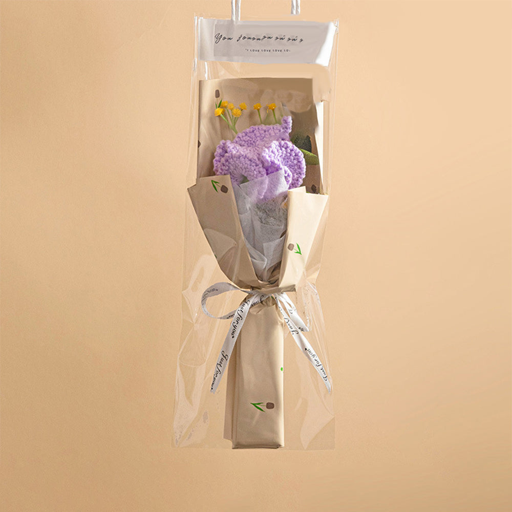 Crochet Flowers Bouquet Handmade Knitted Tulip Carnation Bouquet with Light Strip Gift for Her Wedding Gift