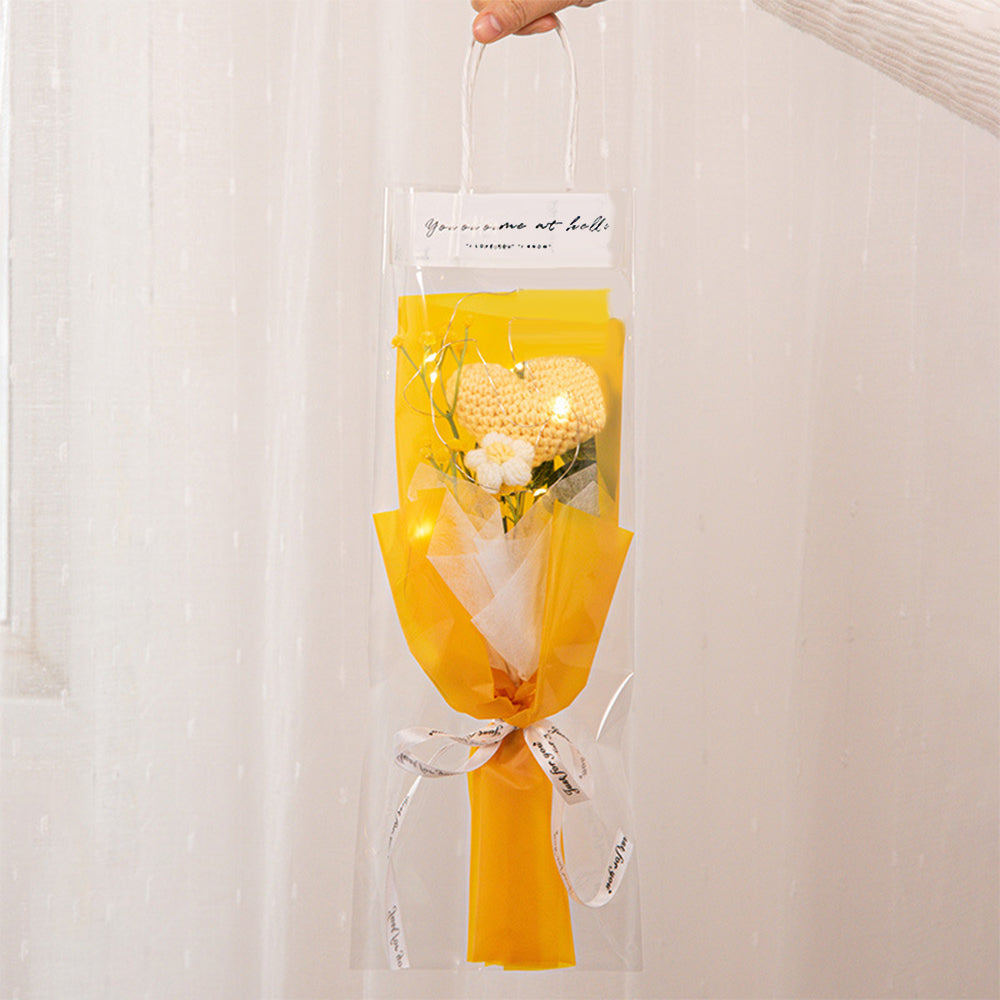 Crochet Flowers Bouquet Handmade Knitted Tulip Carnation Bouquet with Light Strip Gift for Her Wedding Gift