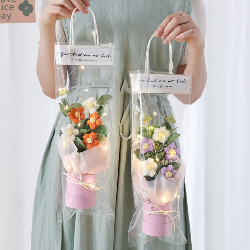 Crochet Flowers Bouquet Handmade Knitted Bouquet with Light Strip Birthday Gift for Lovers Wedding Gift