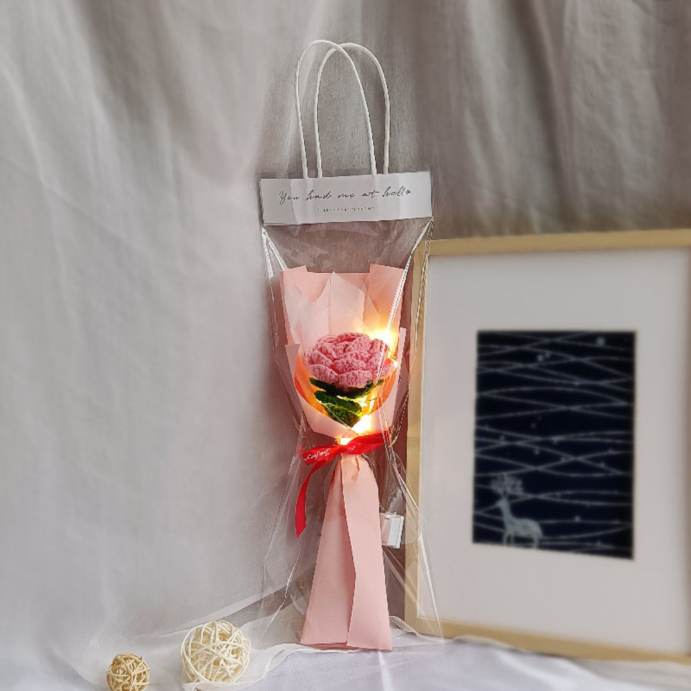 1pc Crochet Flower Handmade Knitted Flower with Light Strip Gift for Lovers Wedding Gift