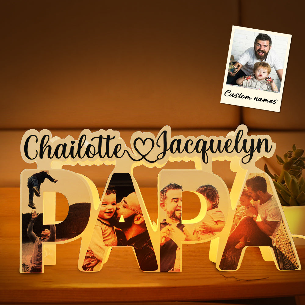 Custom Papa Photo Name Light Personalized Acrylic Family Name Lamp Desk Decoration Gift for Father