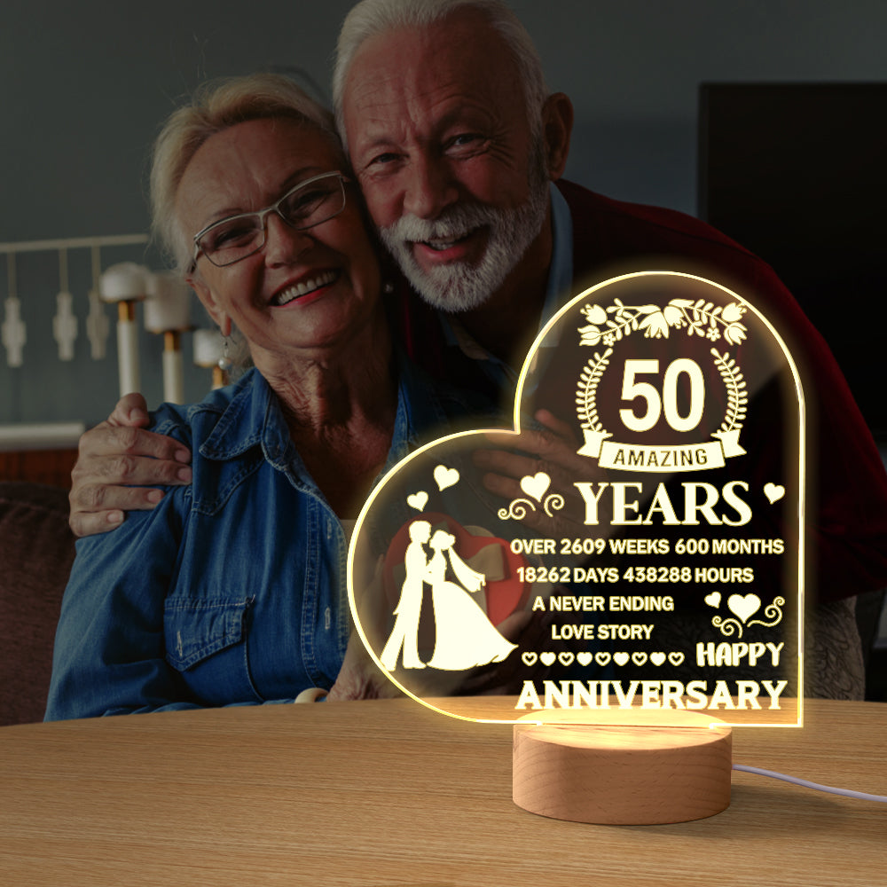 Personalised Night Light Heart Shaped Acrylic Lamp Anniversary Wedding Gifts for Him or Her