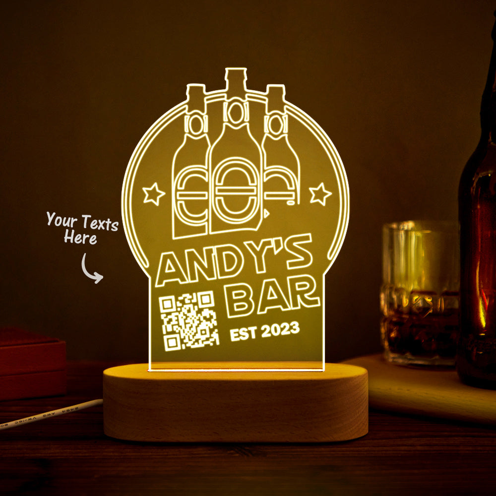 Personalized Qr Code Wine Bottle Night Light 7 Colors Acrylic 3D Lamp Father's Day Gifts