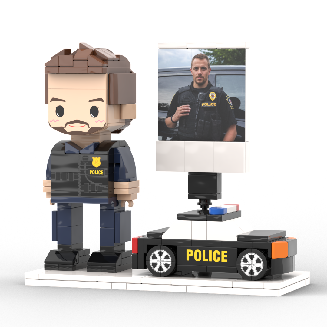 Full Body Customized 1 Person Brick Figures with Photo Police Theme Gift Birthday Gift Valentines Gift Father's