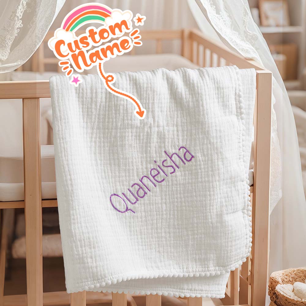 Personalized Baby Swaddle Blanket Custom Muslin Towel with Embroidered Name Gift for Baby