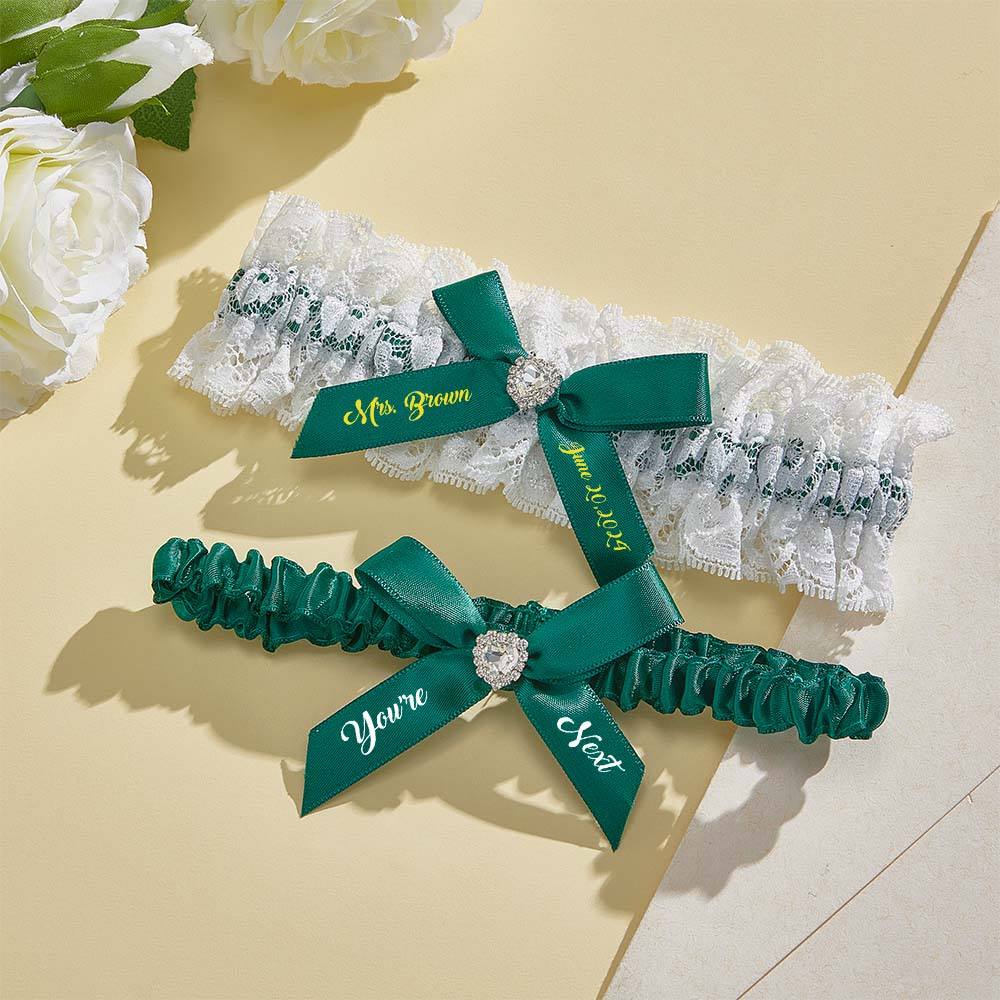 Personalized Bridal Garter Set With White Lace You're Next Bridal Garter Set Gift for Bride