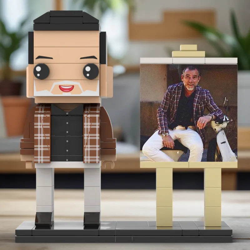 Full Body Custom 1 Person Brick Figures with Frame Personalized Photo Father's Day Gift