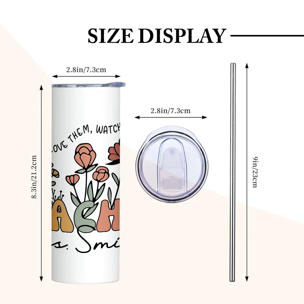 Personalized Wildflowers 20oz Name Skinny Tumbler with Straw Appreciation Gift for Teacher Back to School Gift