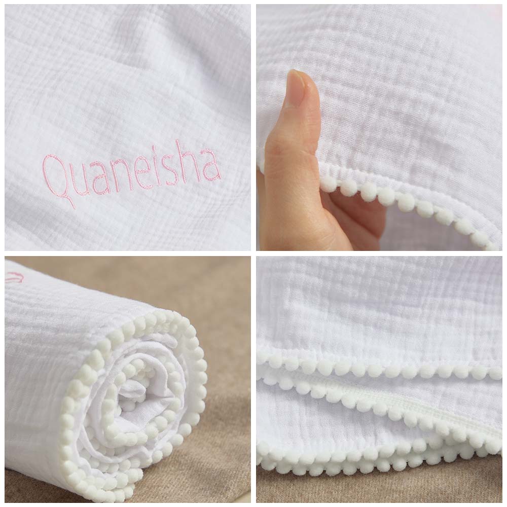 Personalized Baby Swaddle Blanket Custom Muslin Towel with Embroidered Name Gift for Baby