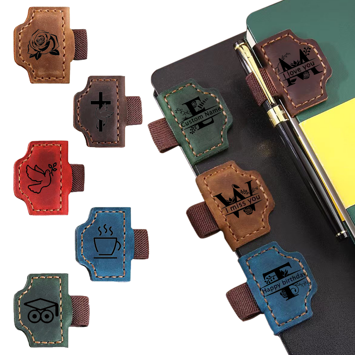 Custom Magnetic Leather Bookmark with Pen Holder – Personalized Book Mark with Replaceable Cover & Engraved Text – Gifts for Book Lovers, Readers, Teachers, Students