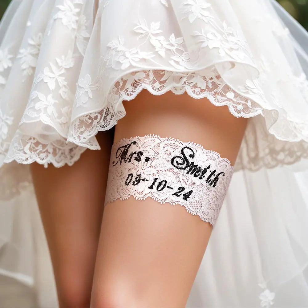 Personalized Wedding Garters Embroidered Bride Keepsake Gift for Bride