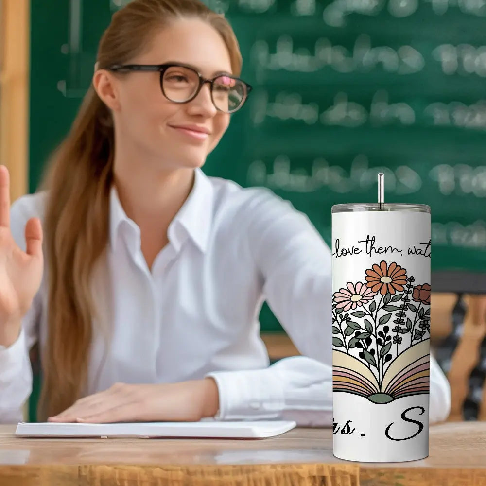 Personalized Wildflowers 20oz Name Skinny Tumbler with Straw Appreciation Gift for Teacher Back to School Gift
