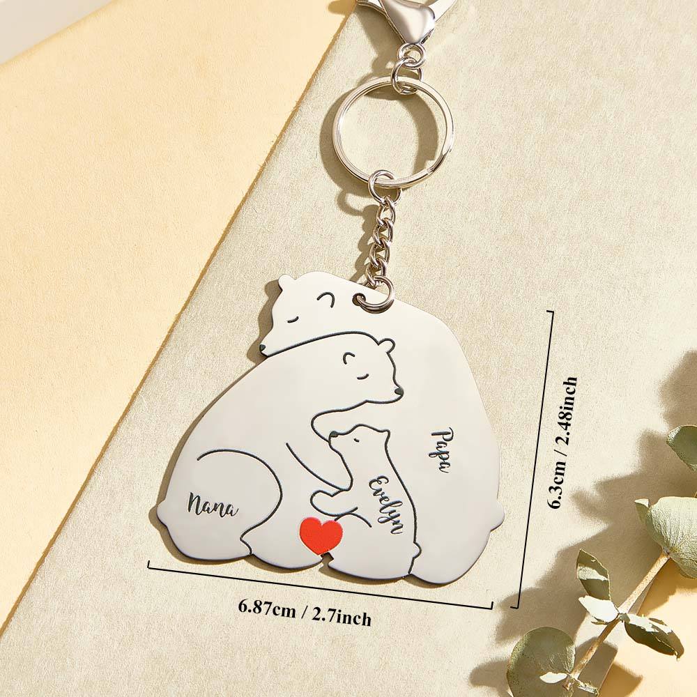 Personalized Engraved Papa Mama Bear Keychain Family Keepsake Gift for Dad Mom