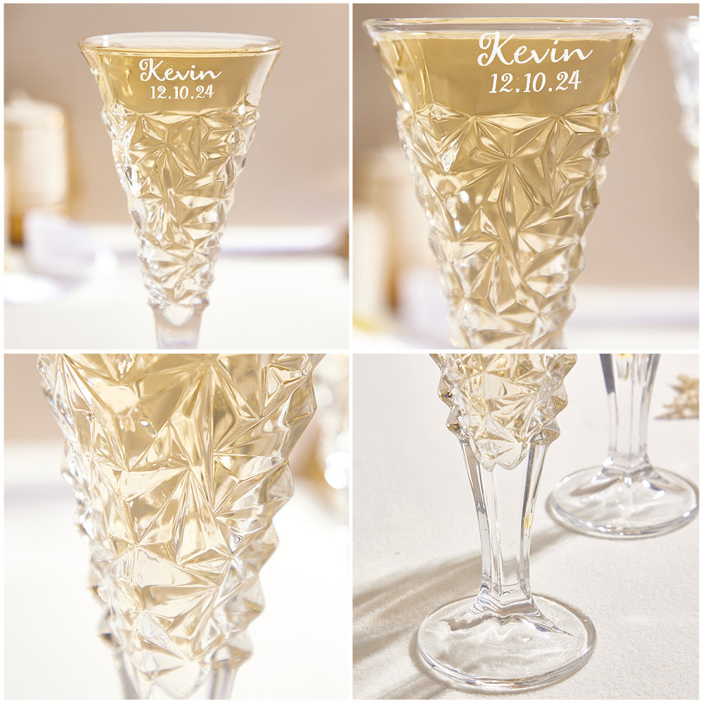Personalized Engraved Crystal Champagne Flute Set Gifts for Newlyweds