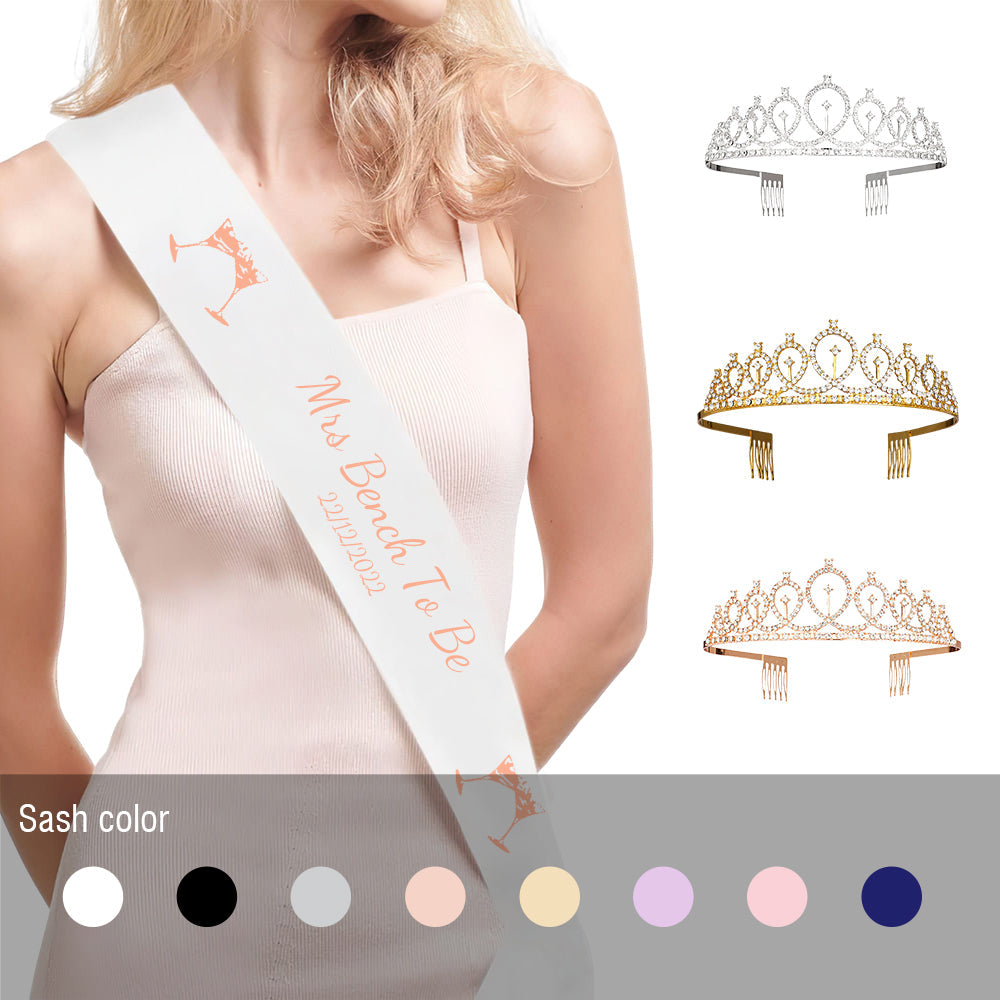 Custom Sash and Tiara Set Personalized Pattern Sash Rhinestone Crowns Party Decorations Kit for Women