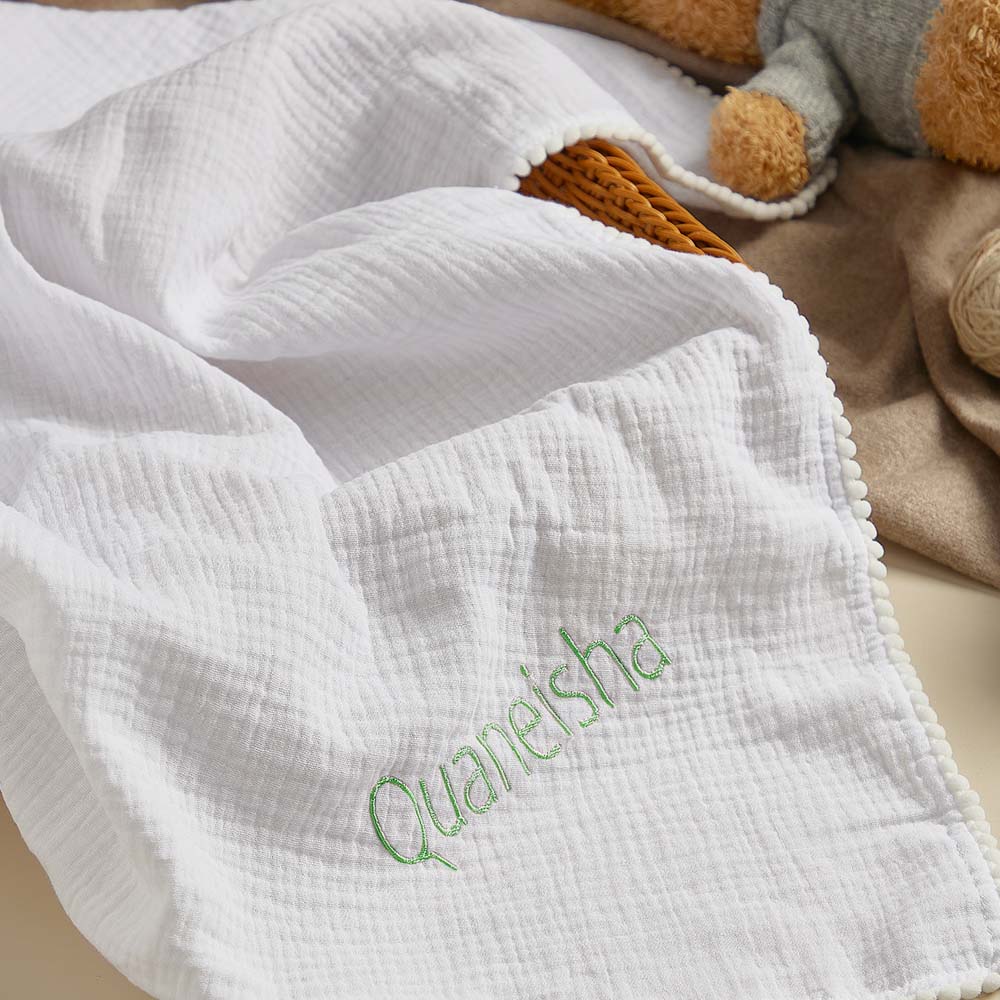 Personalized Baby Swaddle Blanket Custom Muslin Towel with Embroidered Name Gift for Baby