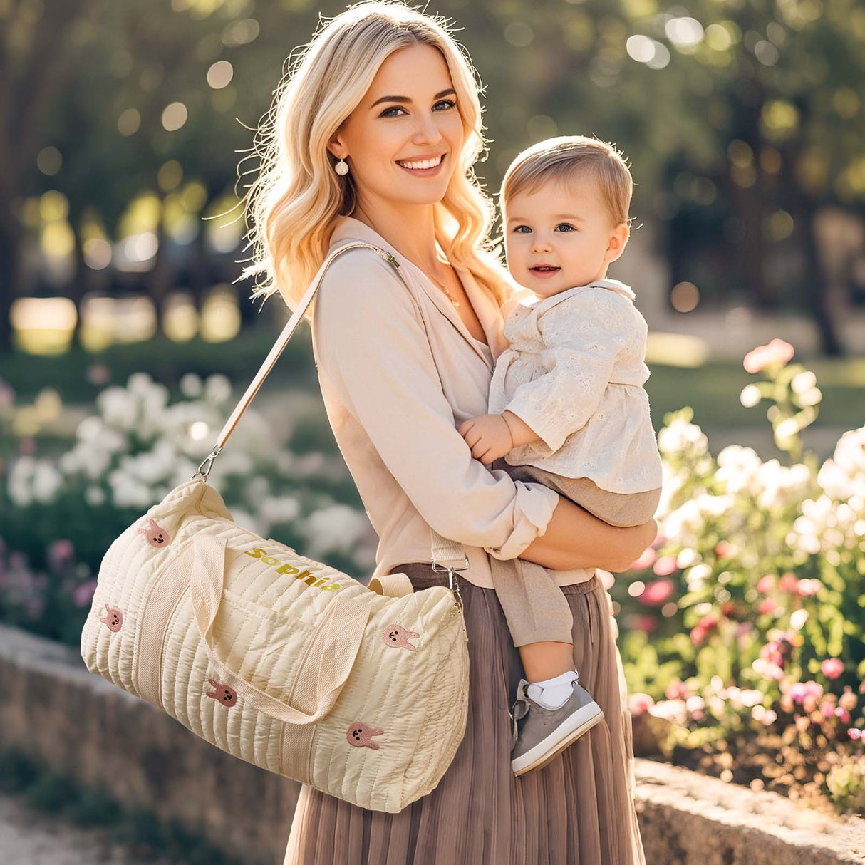 Personalized Cute Rabbit Bear Large Capacity Multiple Compartments Baby Hospital Bag Pregnancy Gift for Her