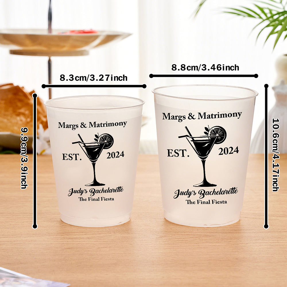 Personalized Margs & Matrimony Disposable Plastic Cups for Bachelorette Bridal Party Supplies Gift