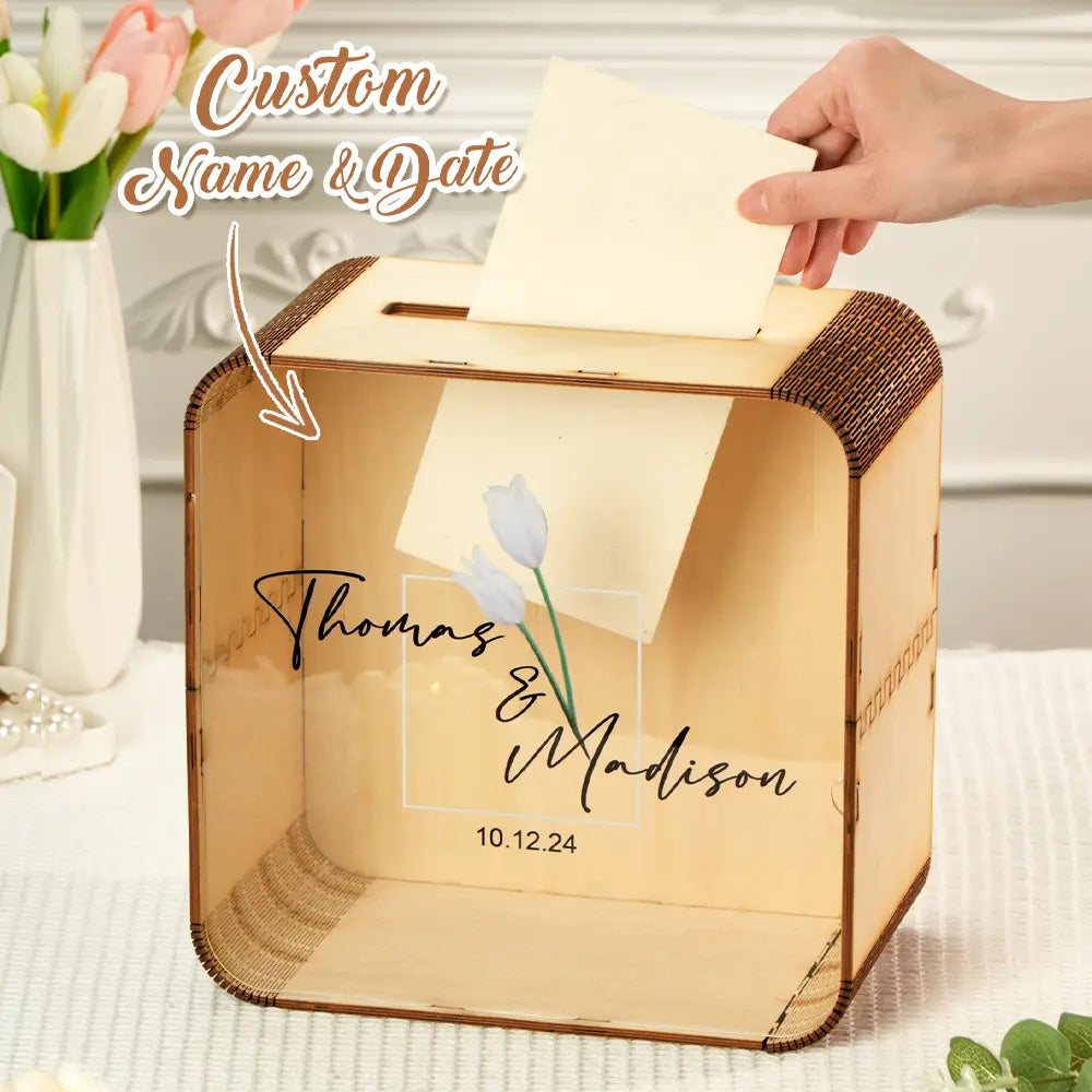 Personalized Wedding Card Box Square Wedding Memory Box Wedding Gift for Couple