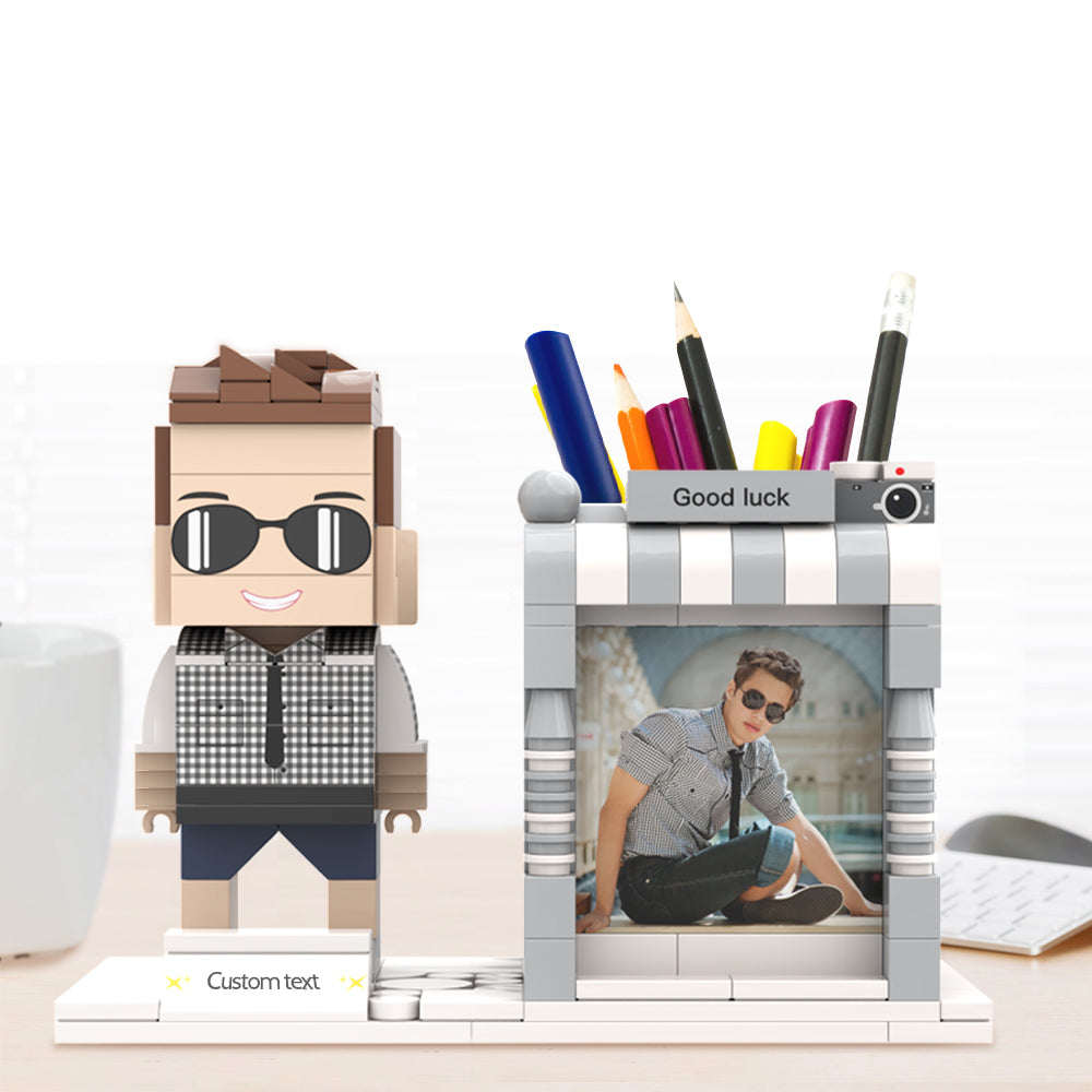 Custom Brick Figures Pen Holder Personalized Brick Figures and Pen Holder Custom Photo & Name Pen Holder
